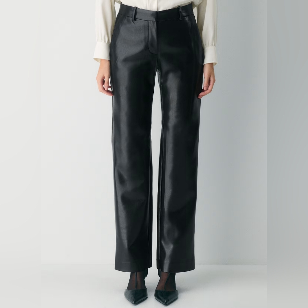 Aritzia Wilfred Faux Leather Straight Leg Pants Black | Size Small